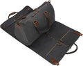 2 in 1 Canvas Leather Suit Luggage Garment Bag with Shoulder Strap for Travel and Business Trips (Black)