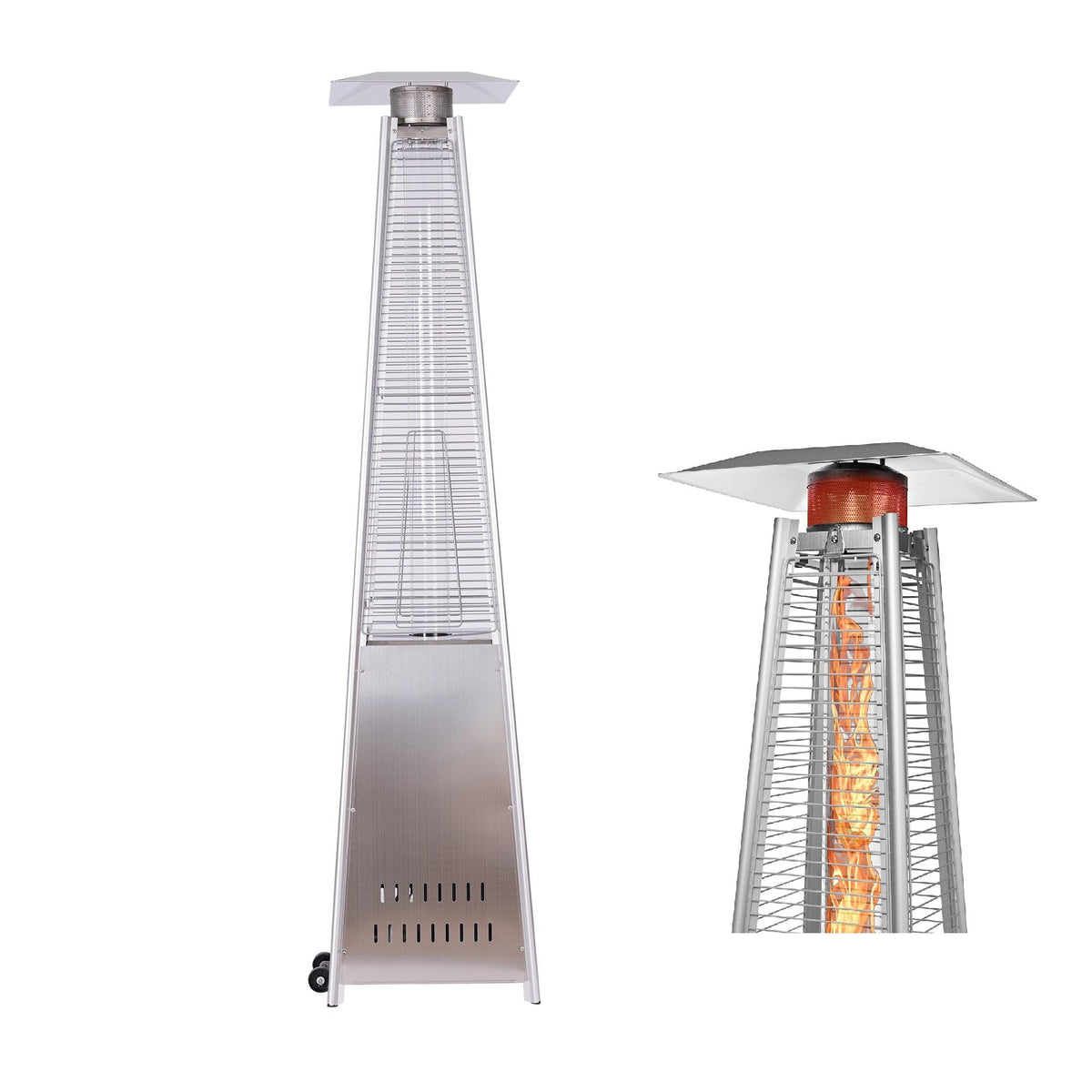 CoSoTower Outdoor Patio Pyramid Propane Space Heater-46,000 BTU Output Portable Flame Heater,W/Wheels,Stainless Steel Color
