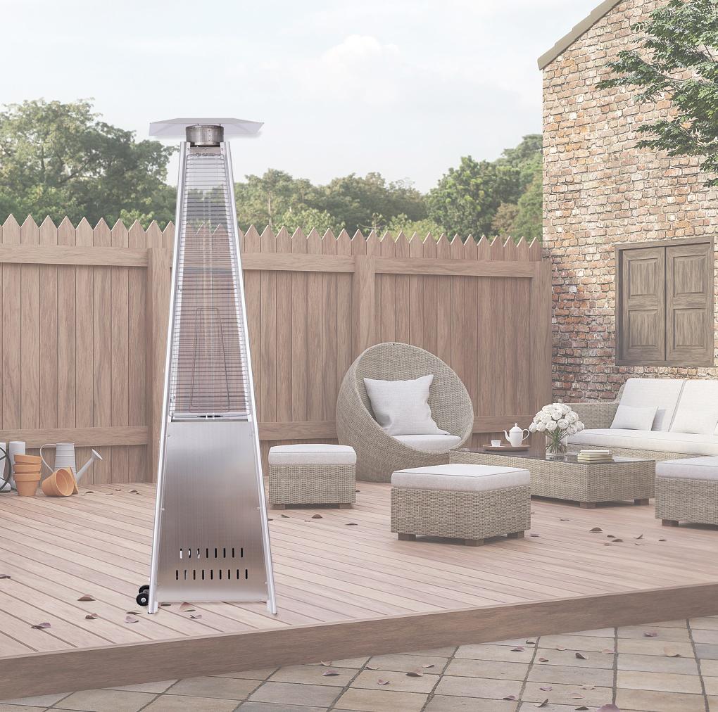 CoSoTower Outdoor Patio Pyramid Propane Space Heater-46,000 BTU Output Portable Flame Heater,W/Wheels,Stainless Steel Color