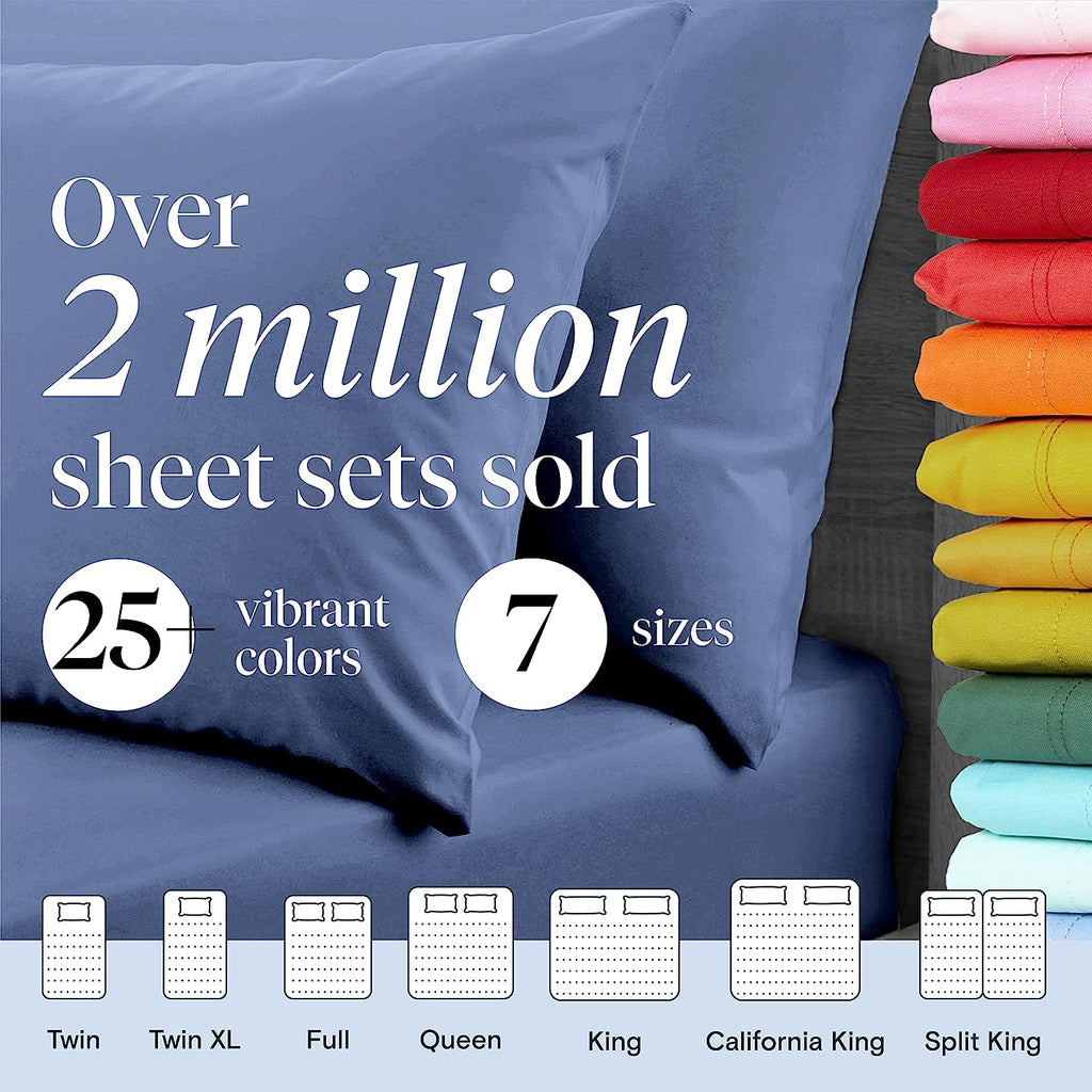 LuxClub 7 PC Split King Sheet Set Bamboo Sheets Deep Pockets 18" Eco Friendly Wrinkle Free Cooling Sheets Machine Washable Hotel Bedding Silky Soft - Oxford Split King