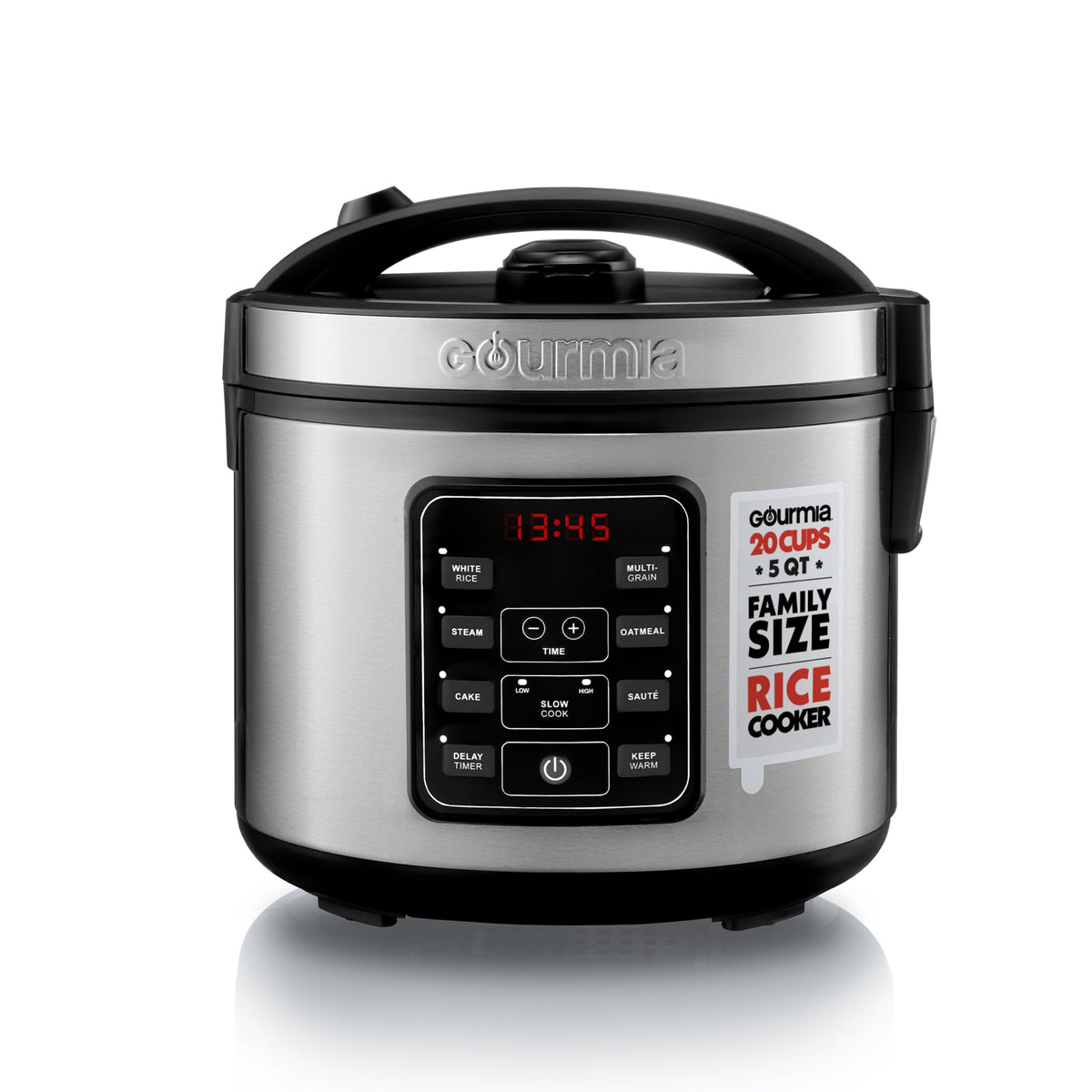 Rice Cooker – 5 Qt Capacity, 20 Cup Cooked, 10 Cup Uncooked, Digital Controls, 6 CooPresets, Grain Cooker & Steamer, Nonstick Pot, Steam Tray, Delay Timer, Keep Warm,  Steel