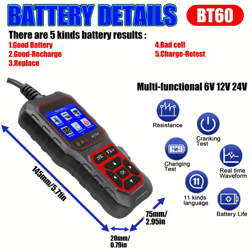 5V-36V Car Battery Tester, Automotive Battery System Tester Digital Auto Battery Analyzer Charging CranTester For Car Truck Motorcyle Vehicle RV