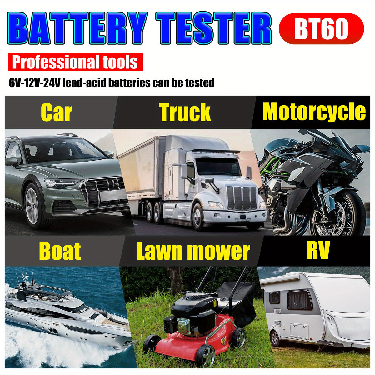 5V-36V Car Battery Tester, Automotive Battery System Tester Digital Auto Battery Analyzer Charging CranTester For Car Truck Motorcyle Vehicle RV