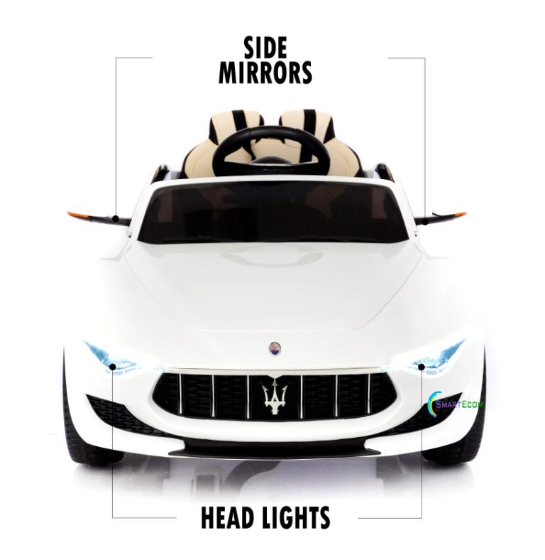 12V Maserati Alfieri Ride on Electric Car For Kids with MP4 Touch Screen Remote Control LED lights wheels MP3 Leather seat - White