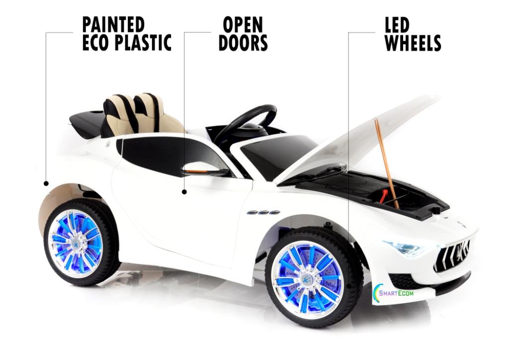 12V Maserati Alfieri Ride on Electric Car For Kids with MP4 Touch Screen Remote Control LED lights wheels MP3 Leather seat - White