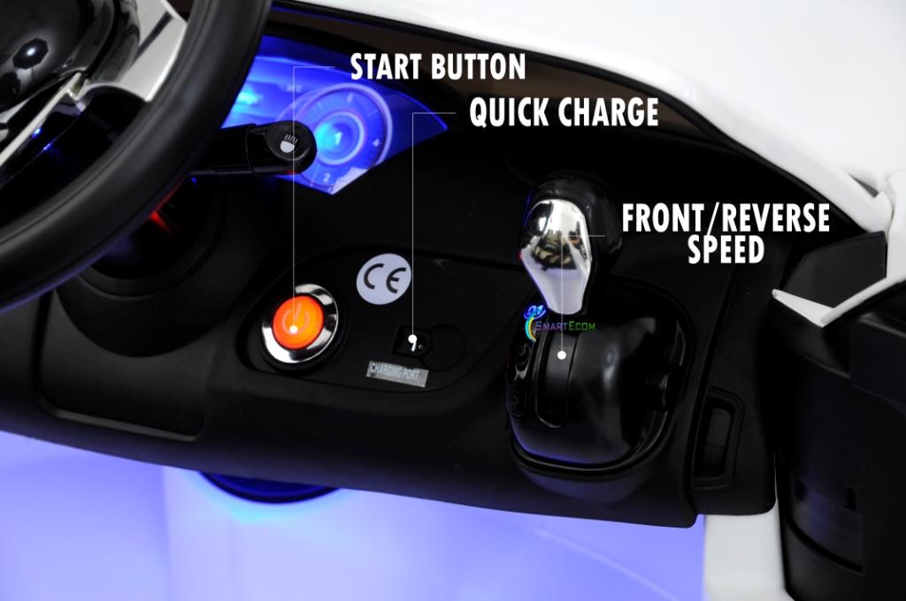 12V Maserati Alfieri Ride on Electric Car For Kids with MP4 Touch Screen Remote Control LED lights wheels MP3 Leather seat - White