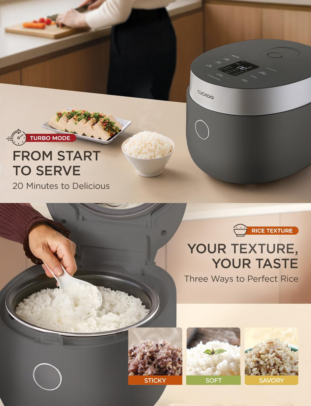 Non-Pressure Rice Cooker 8-Cup Uncooked / 16-Cup Cooked with Induction Heating Technology, Versatile Rice Maker with 12 Menu Options and Steam Plate, Voice Guide, Gray (CR-HA0810FG)