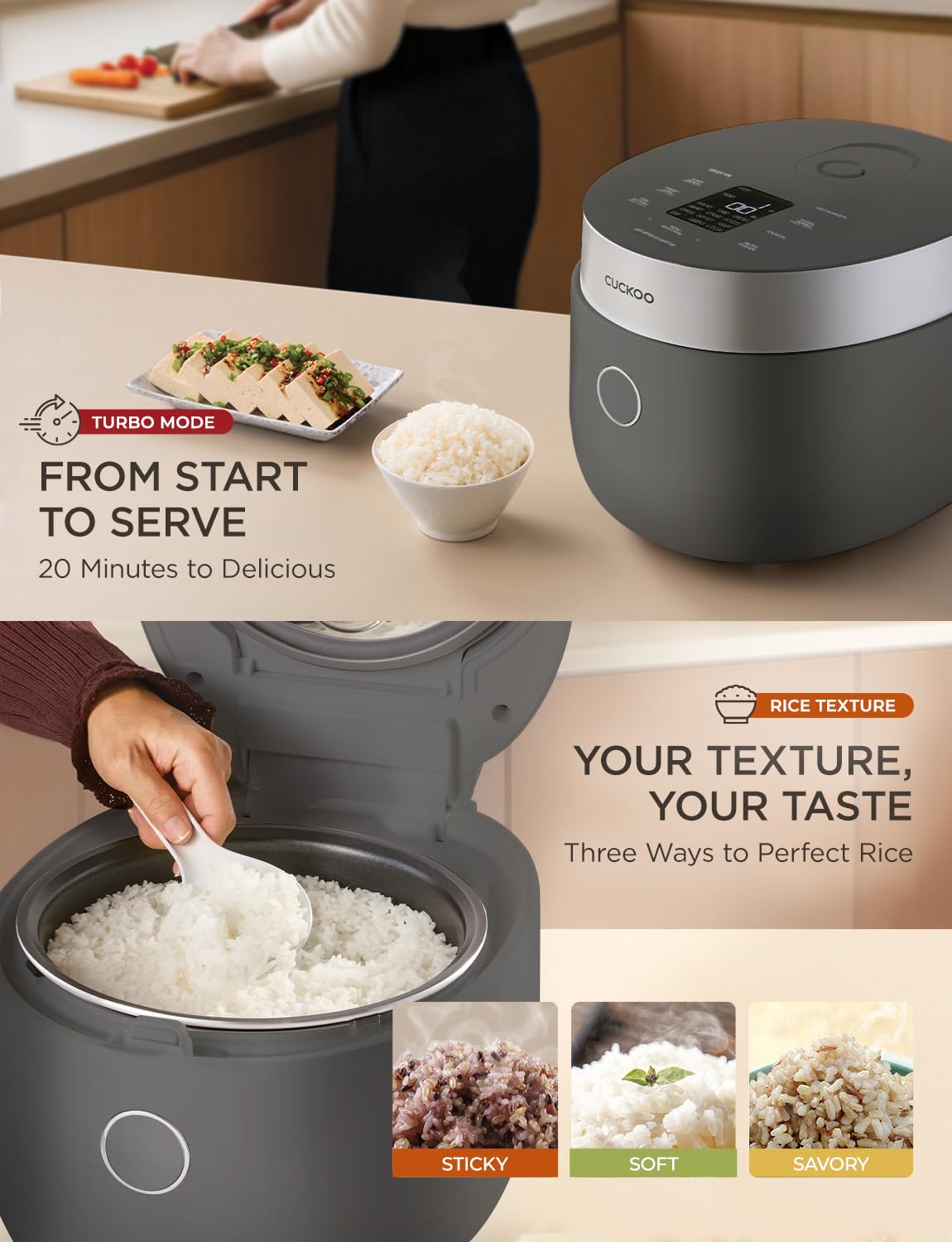 Non-Pressure Rice Cooker 8-Cup Uncooked / 16-Cup Cooked with Induction Heating Technology, Versatile Rice Maker with 12 Menu Options and Steam Plate, Voice Guide, Gray (CR-HA0810FG)