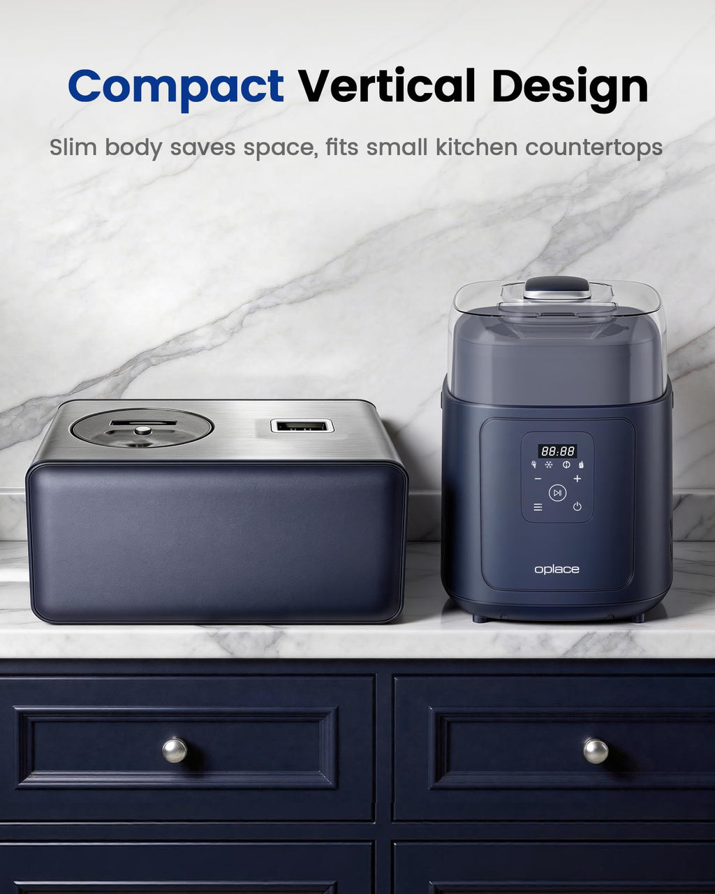 4-in-1 Compressor Ice Cream Maker (1.0Qt), No Pre-Freezing, Automatic Yogurt Maker, Gelato Sorbet Frozen Yogurt Soft Serve Machine, Compact Vertical  for Home Kitchen(Blue)