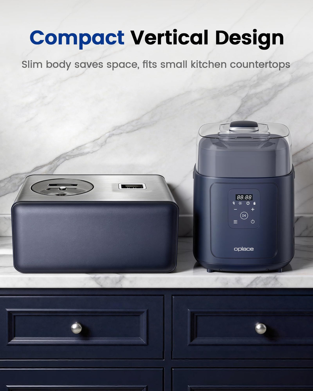 4-in-1 Compressor Ice Cream Maker (1.0Qt), No Pre-Freezing, Automatic Yogurt Maker, Gelato Sorbet Frozen Yogurt Soft Serve Machine, Compact Vertical  for Home Kitchen(Blue)