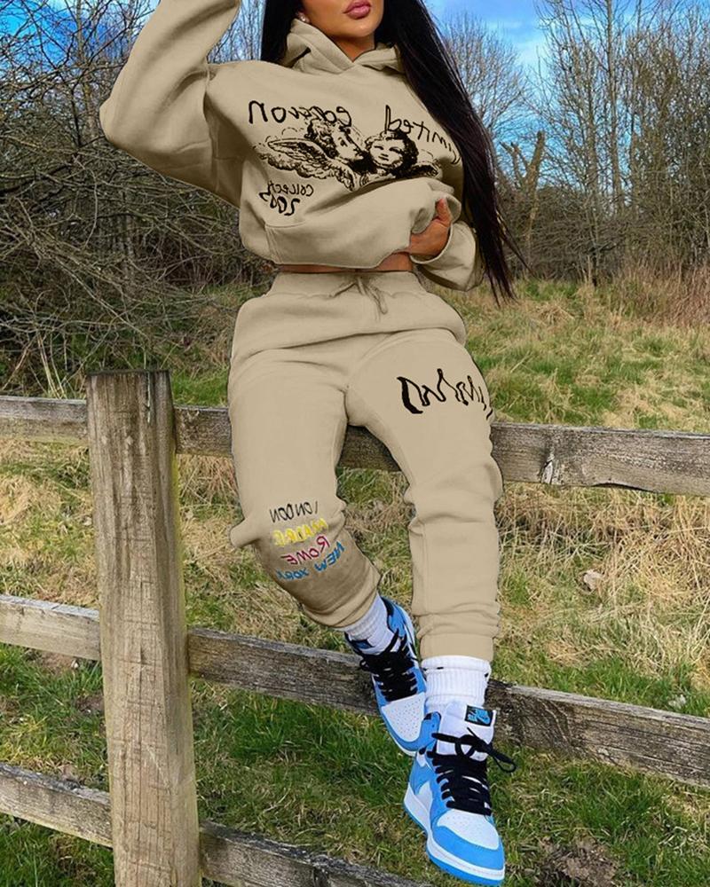 letter graphic print hooded sweatshirt &amp; pants set