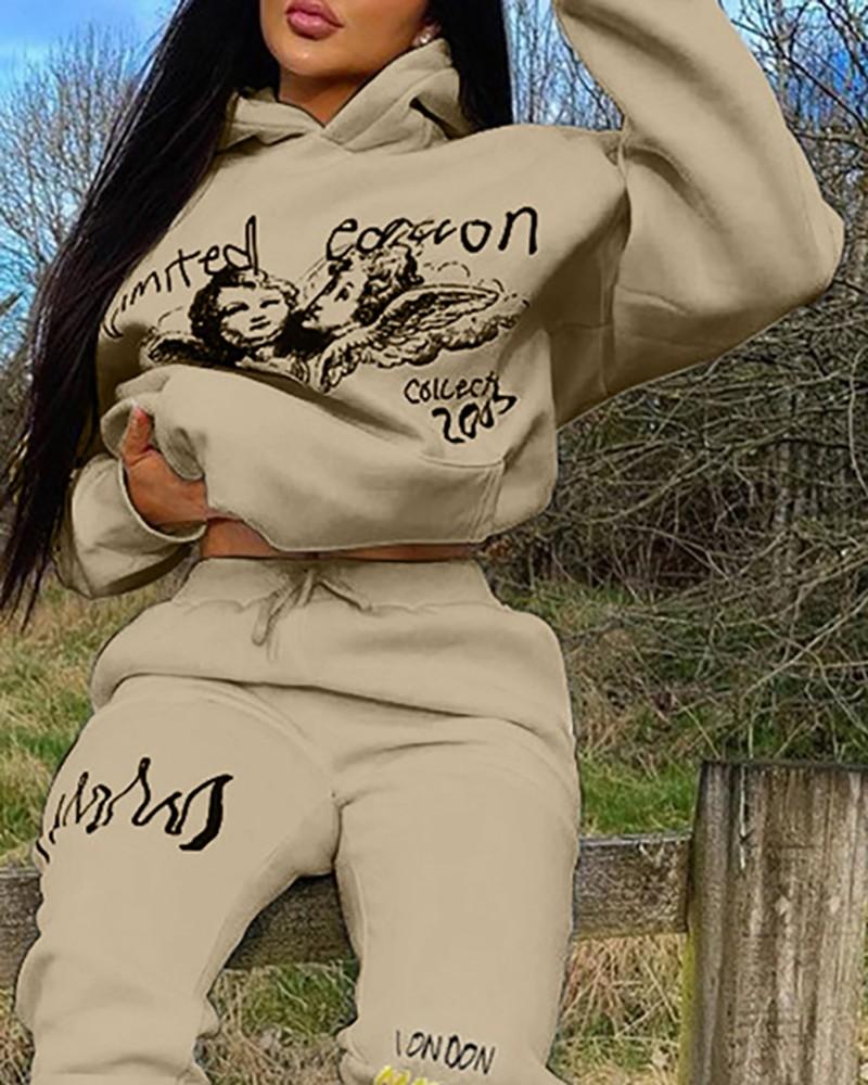 letter graphic print hooded sweatshirt &amp; pants set