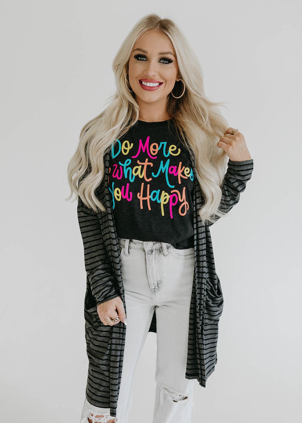 &amp; black striped long pocket cardigan