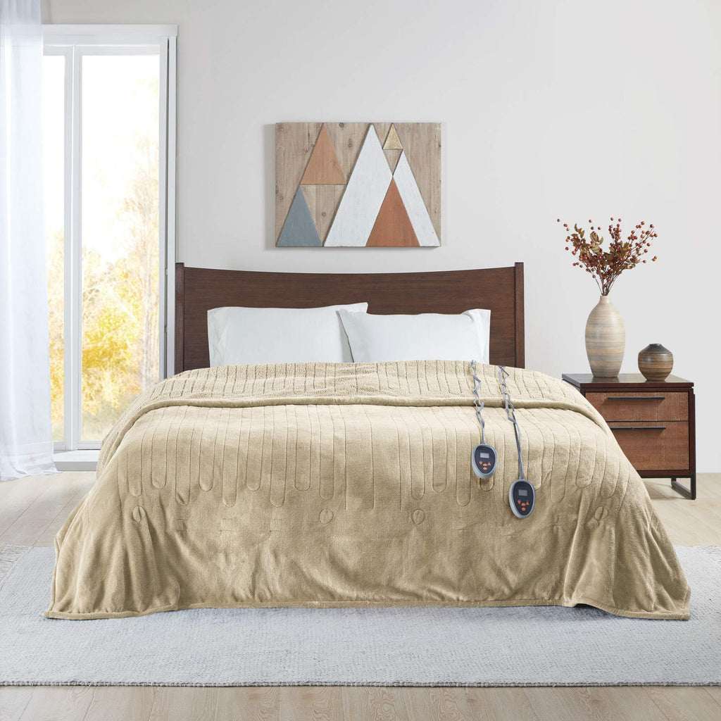 Heated Microlight to Berber Elect Electric Blanket with 20 Heat Level Setting Controller, Full: 80x84, Tan