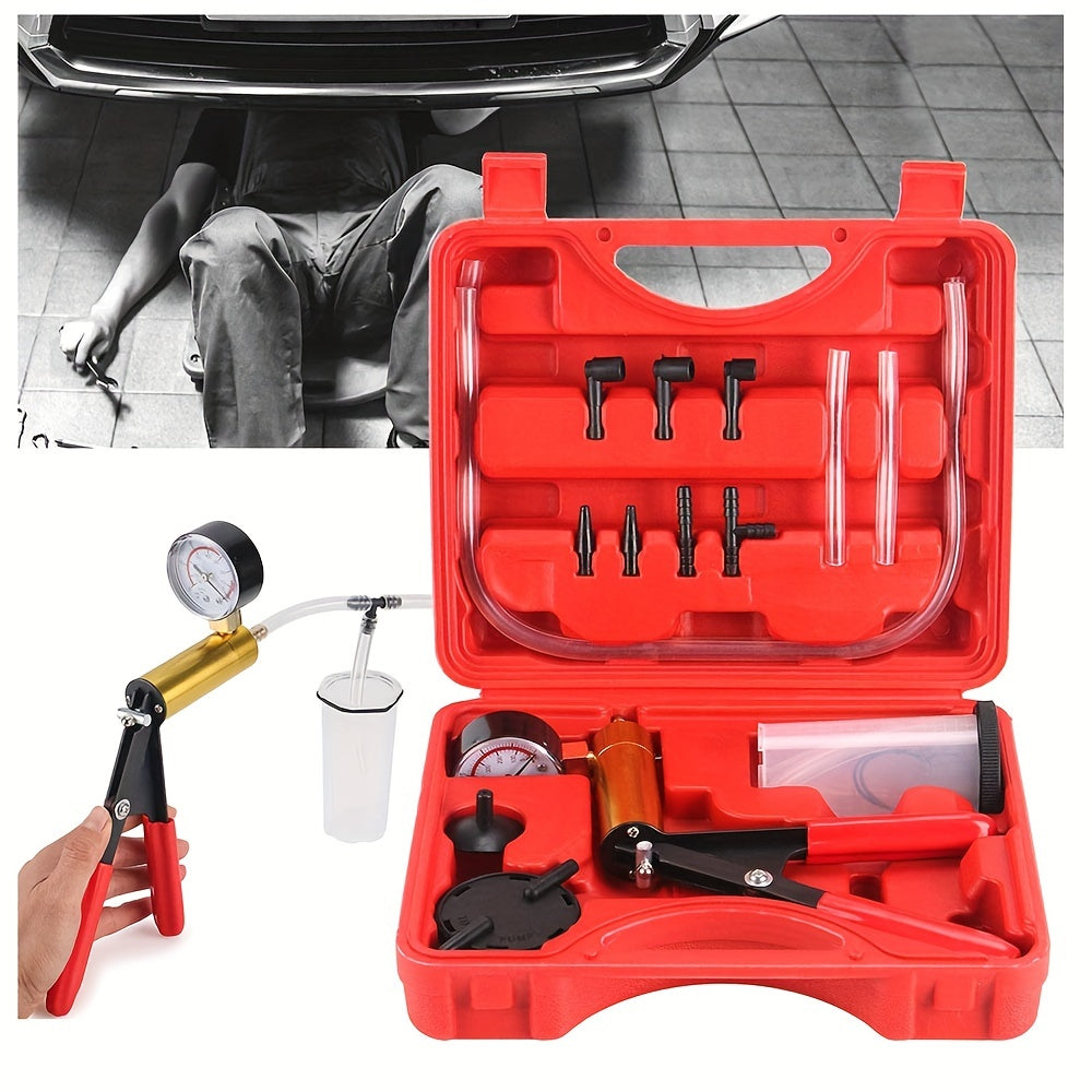 2 In 1 Brake Bleeder Kit, Hand Held Vacuum Pump Test Set, For Automotive With Protected Case,Adapters, One-Man Brake And Clutch Bleeding System