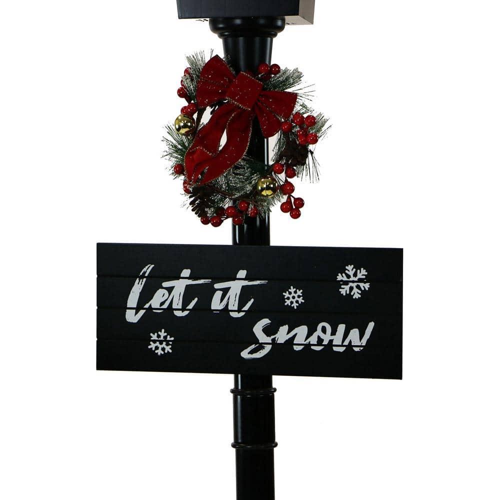 71 in. Christmas Musical Snowy Street Lamp with Retro Truck Scene, 2 Rustic Signs, Cascading Snow and Christmas Carols
