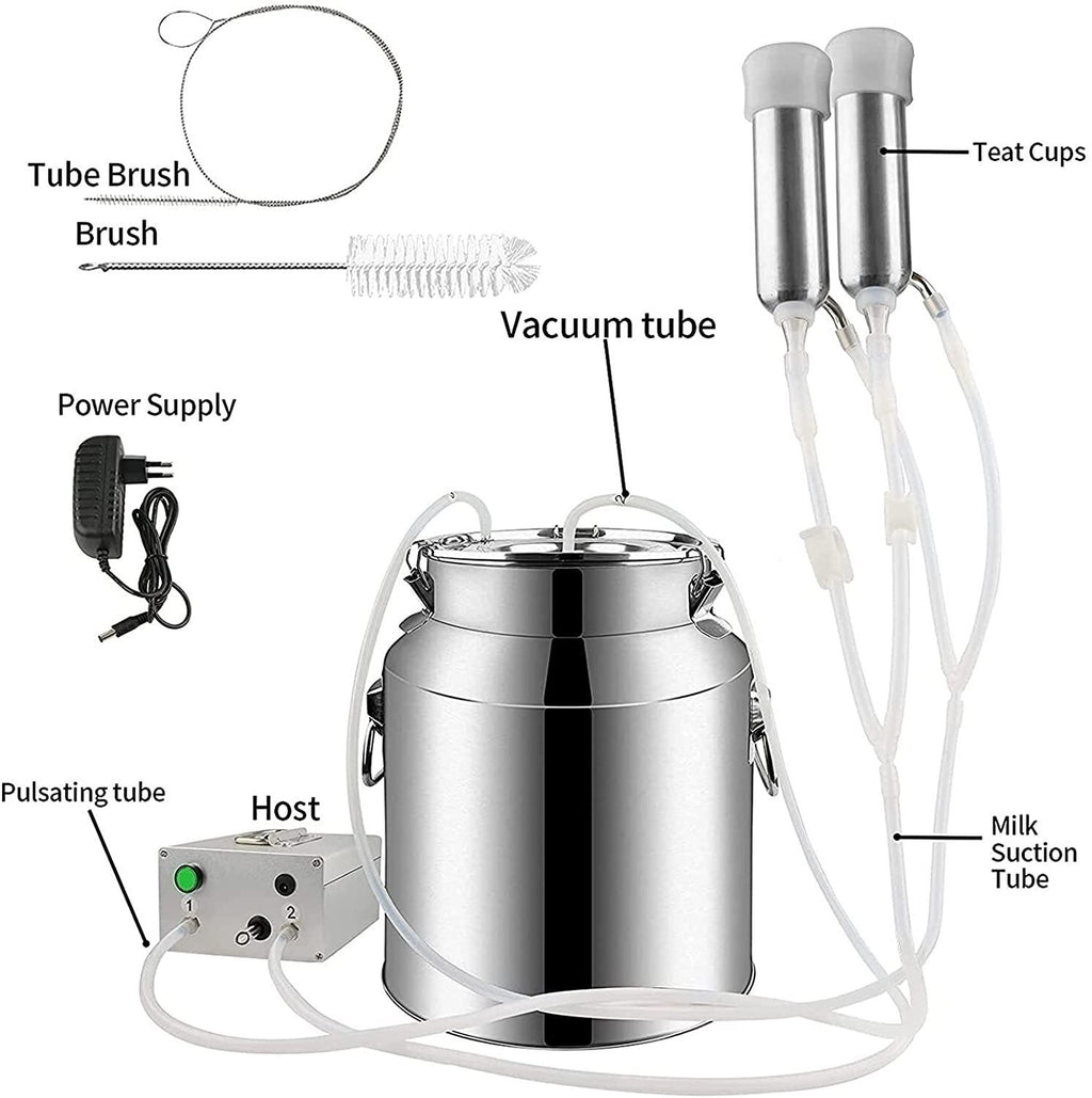 xiuli electric portable milking machine for goats sheep, impulse milking supplies vacuum pump milker with 3l stainless steel milker livestock household domestic farm milking device