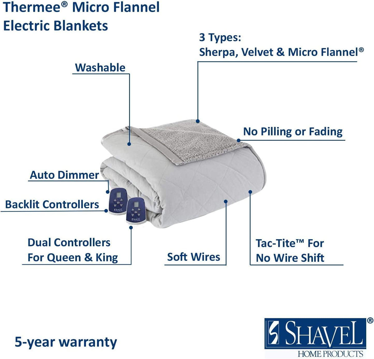 King-Size Heated Electric Blanket with Sherpa, Machine Wash &amp; Dry, Timer &amp; Safety Shutoff, 100Lx90W, Sand