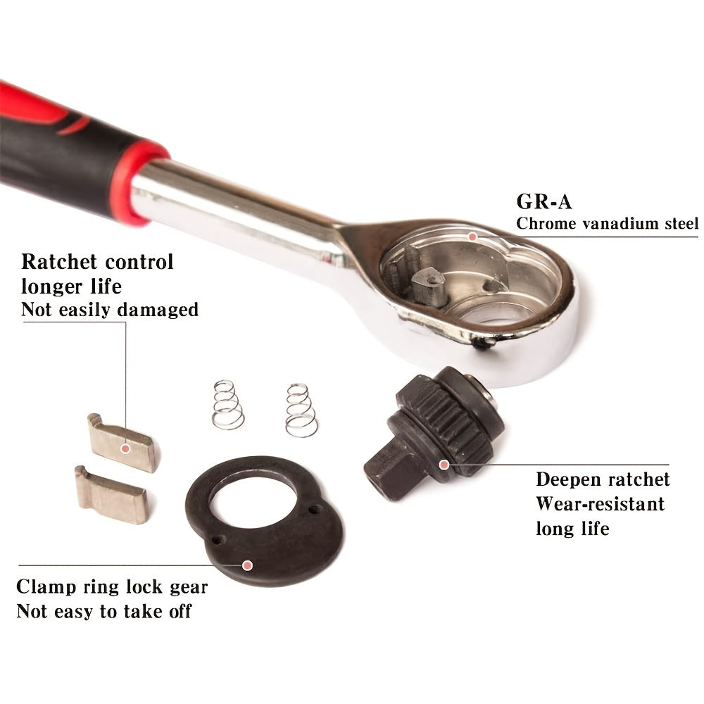 12 Pieces Ratchet Wrench Set ,Chrome Plated Steel 1/4 3/8 1/2InchTwo-way Wheel Wrench Auto Repair Tool-V-BR11