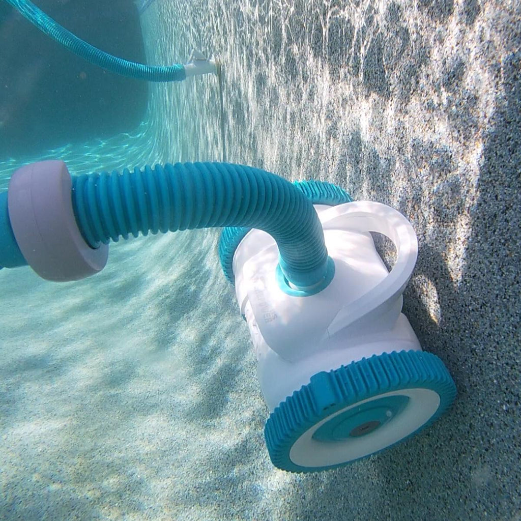 xtremepowerus suction side swimming pool automatic cleaners wall climbing for inground pool with hose set, white/mint