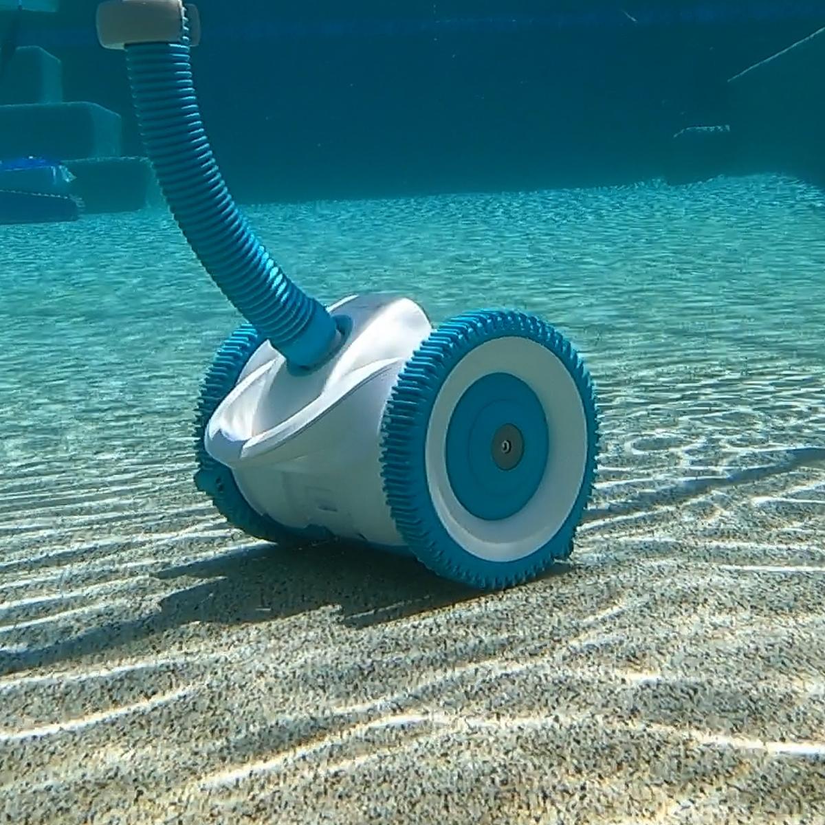 xtremepowerus suction side swimming pool automatic cleaners wall climbing for inground pool with hose set, white/mint