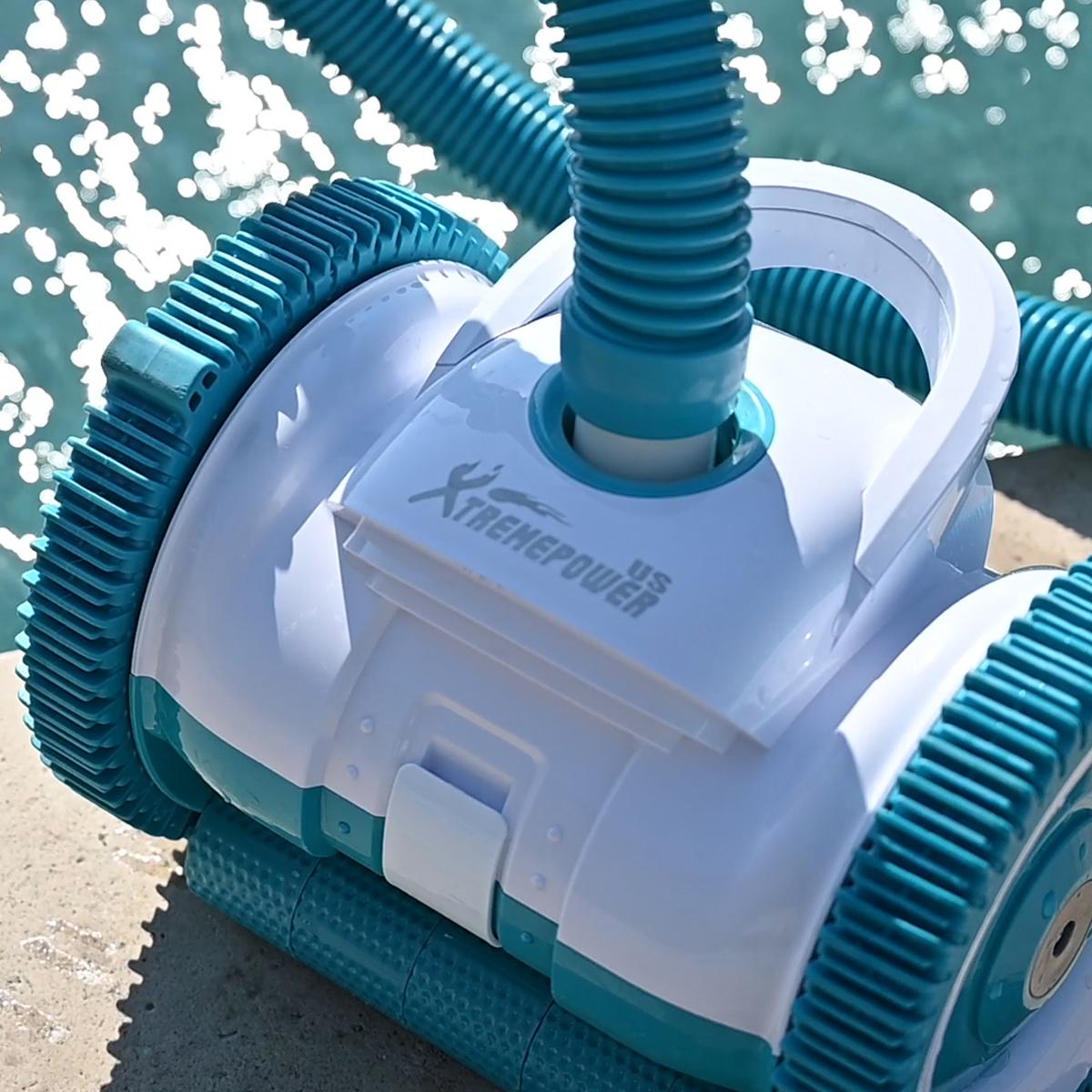 xtremepowerus suction side swimming pool automatic cleaners wall climbing for inground pool with hose set, white/mint