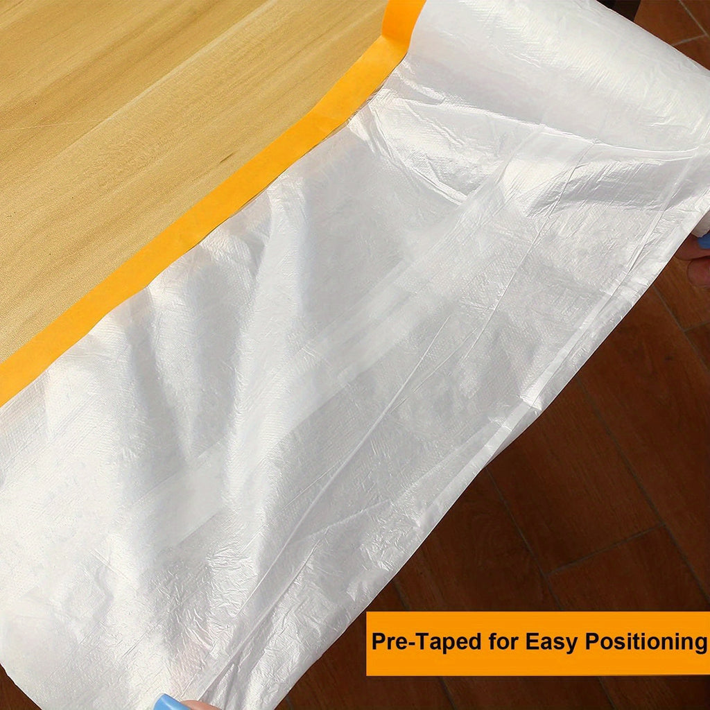 Pre-Taped MasFilm, Clear Plastic Sheeting Plastic Drop Cloths For Painting, Automotive Appliance, Plastic Sheeting Cover For Home Painting