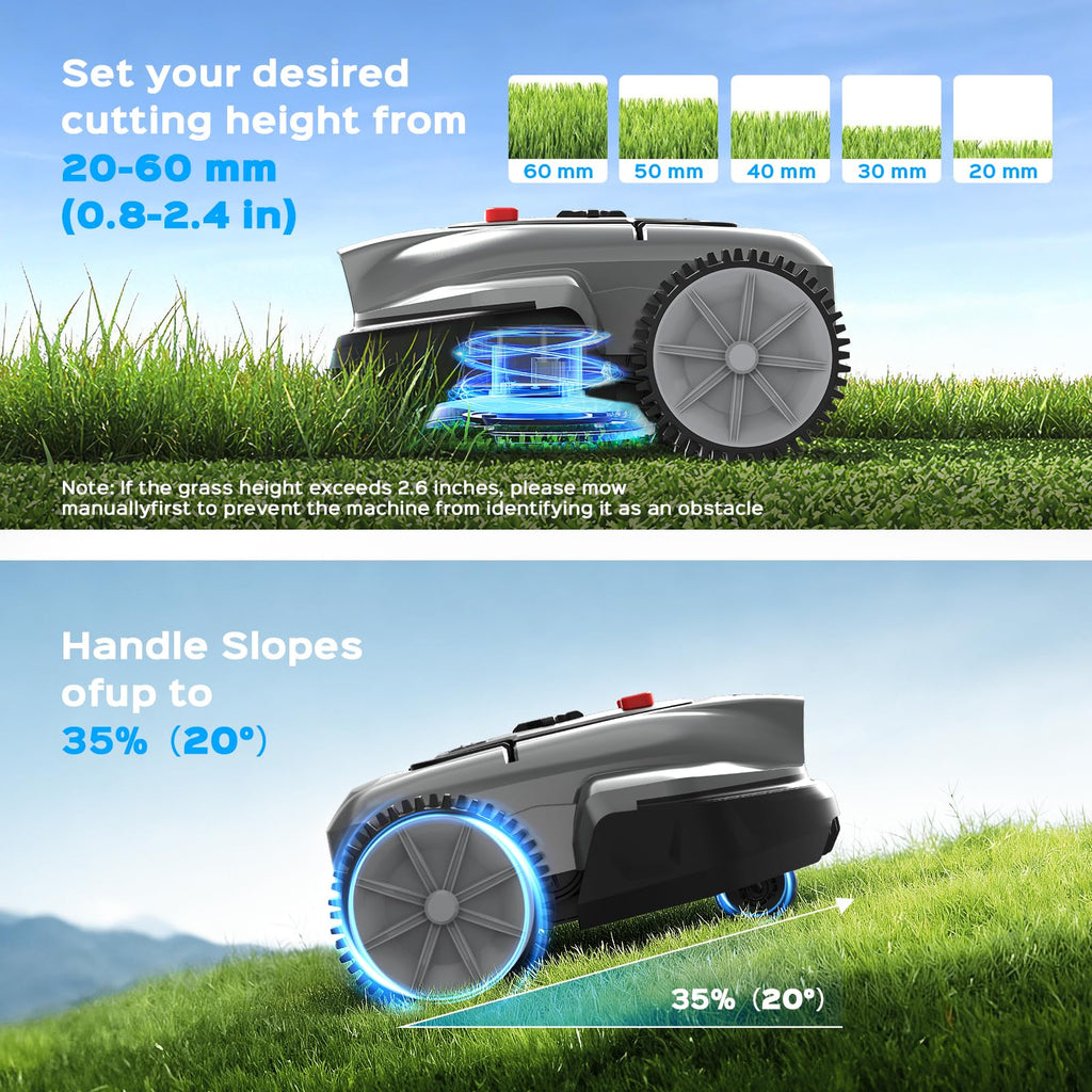 2026  V3 Robotic Lawn Mower, AI Vision Recognition Robot Lawn Mower with APP Control, Low-Noise Operation, Adjustable Cutting Height, No-Go Zones, for Small Lawns Up to 1600 Sq.Ft.