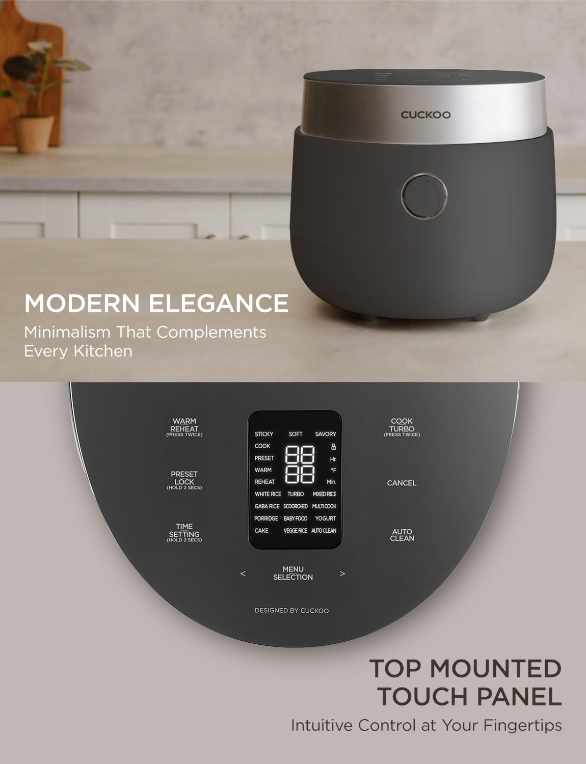 Non-Pressure Rice Cooker 8-Cup Uncooked / 16-Cup Cooked with Induction Heating Technology, Versatile Rice Maker with 12 Menu Options and Steam Plate, Voice Guide, Gray (CR-HA0810FG)
