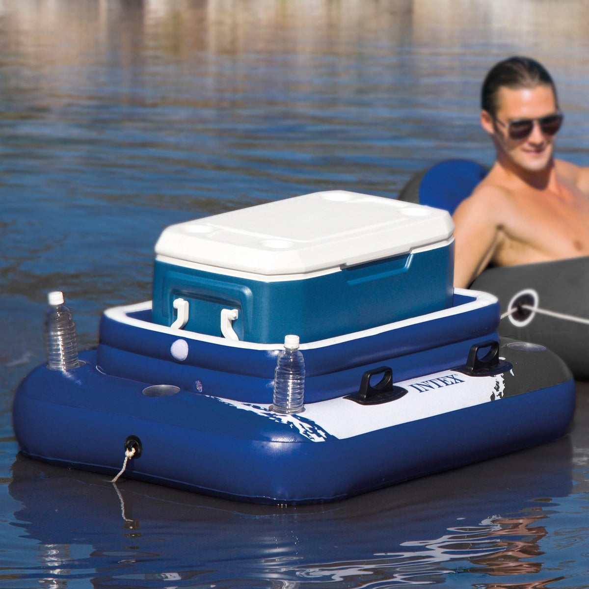 River Run Connect LounInflatable Floating Water Tube (6 Pack) &amp; Cooler