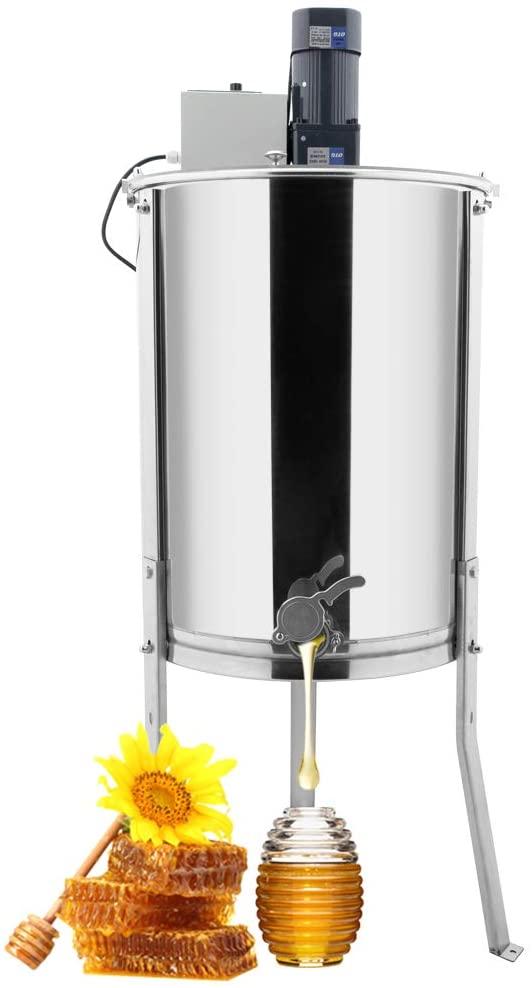 vingli upgraded electric 4 frame honey extractor, stainless steel honeycomb spinner drum with adjustable height stands, beekeeping pro apiary centrifuge equipment