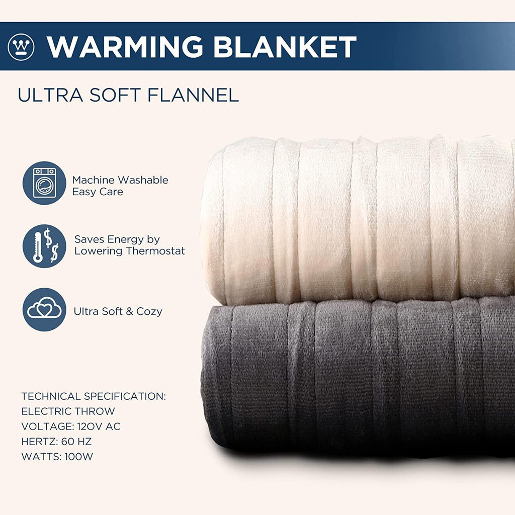 BOOLALA ouse Electric Blanket | 62x84 inch Warming Heated Blanket-Home, Bed, 1-12 Hour Time Setting, Machine Washable, Beige
