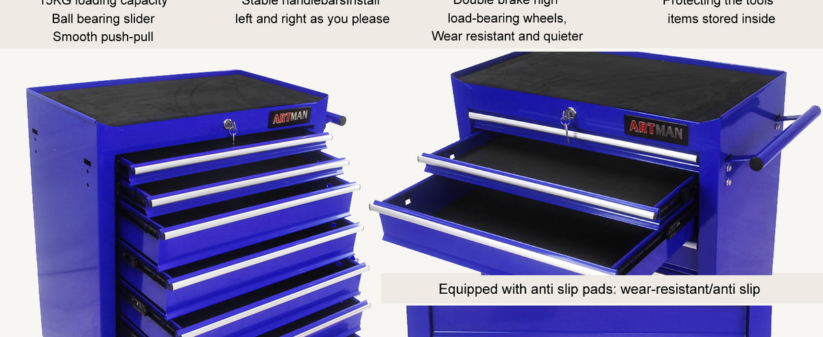 7 Drawers Rolling Tool Chest & Tool Box on Wheels | Heavy Duty Metal Cart with Ball Bearing Drawers | Fits US General Tool Box for GaraStora(Blue, 7 Drawers（29.9" H × 24.2" W × 12.9" D)