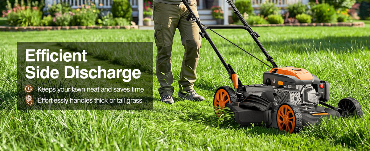 21” Self-Propelled Gas Lawn Mower, 170CC 4-in-1 Mulch/Rear Bag/Side Discharge/Rear Discharge, Foldable Gas Powered Lawn Mowers with 7-Position Cutting Height, Walk-Behind Gas Lawnmower (Yellow)