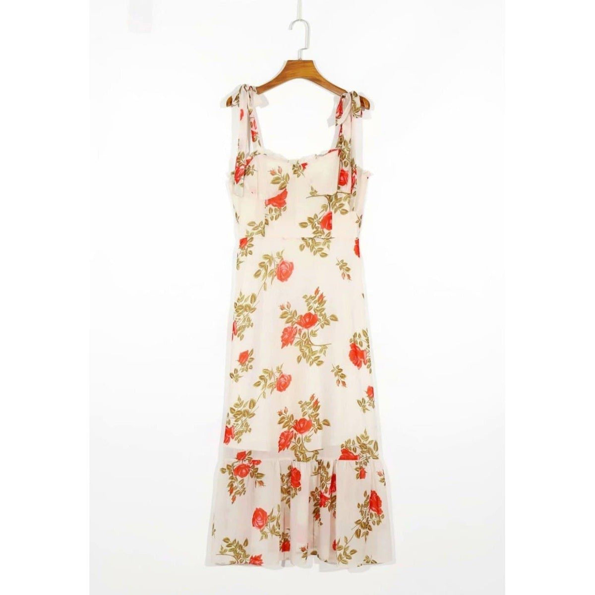 elastic floral print midi dress