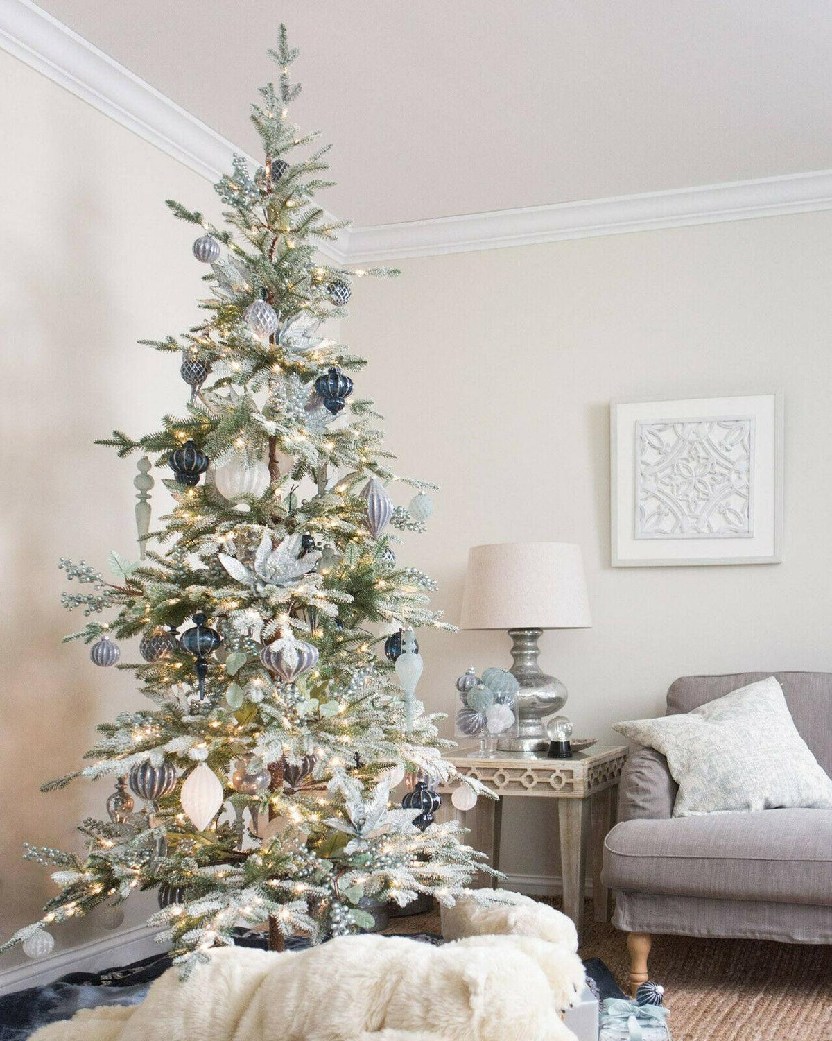Frosted Alpine Balsam Fir 6.5 Ft Christmas Tree Clear LED  BALSAM HILL