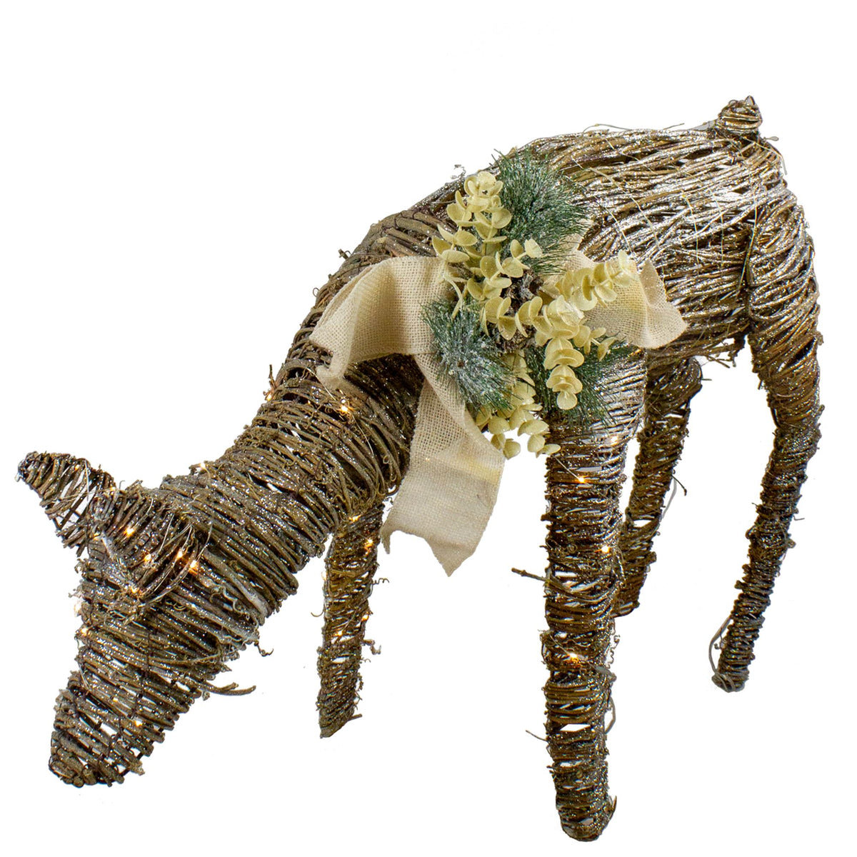38" LED Drinking Rattan Deer Fawn Christmas Yard Decorations