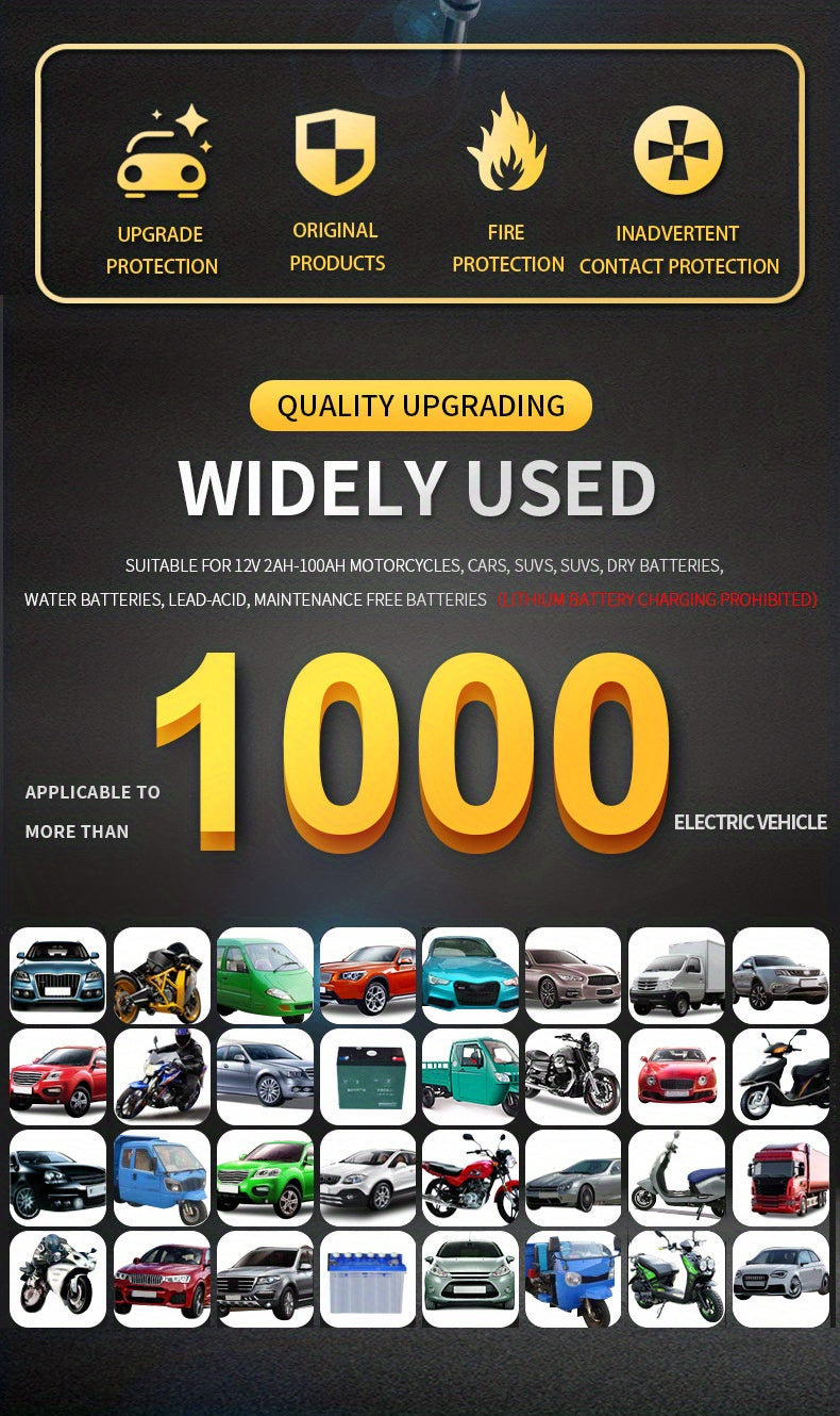 12V 6-Amp Intelligent Car Motorcycle Battery Charger: Smart Digital LCD Display, Pulse Repair & VRLA/AGM/Lead Acid Charging