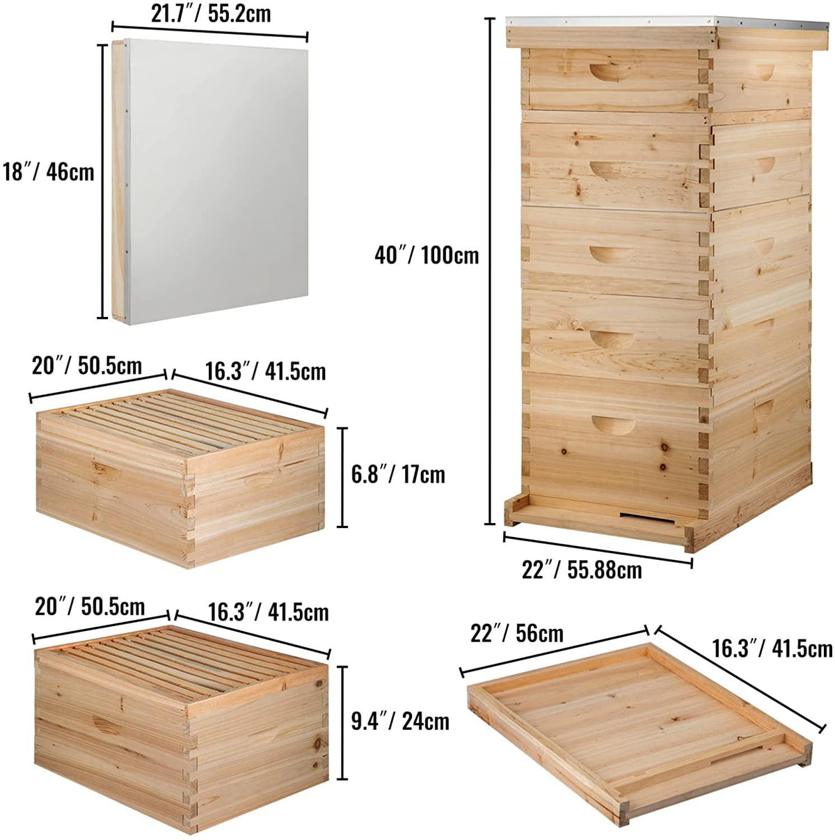 man-hj bees box wooden kit bee nest beekeeping equipment beekeeper tool for bee hive supply nest frame with metal roof (color : 10 frame 5 layer)