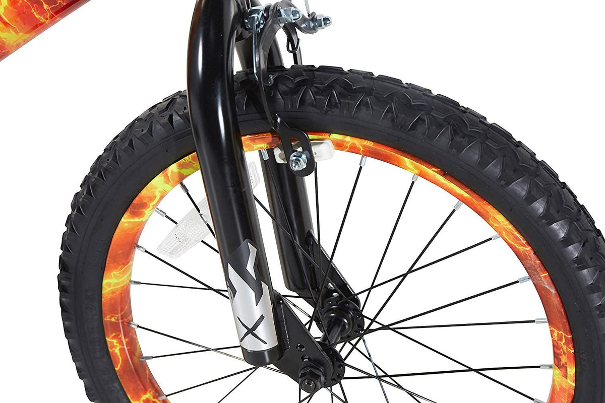 Dycft Your Little Guy is Going to Have a Blast Riding Around, Unique and Exciting 18" Boys Firestorm Bike,with Handlebar Shield,Adjustable,Removable Training Wheels,Front,Rear Caliper Brakes