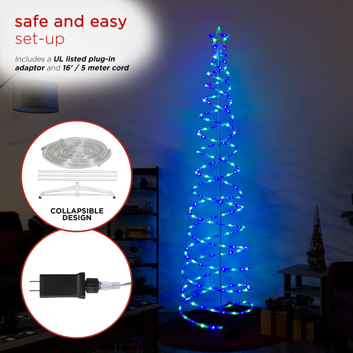 Alpine Corporation 91" Indoor/Outdoor Spiral Christmas Tree with LED Lights, White