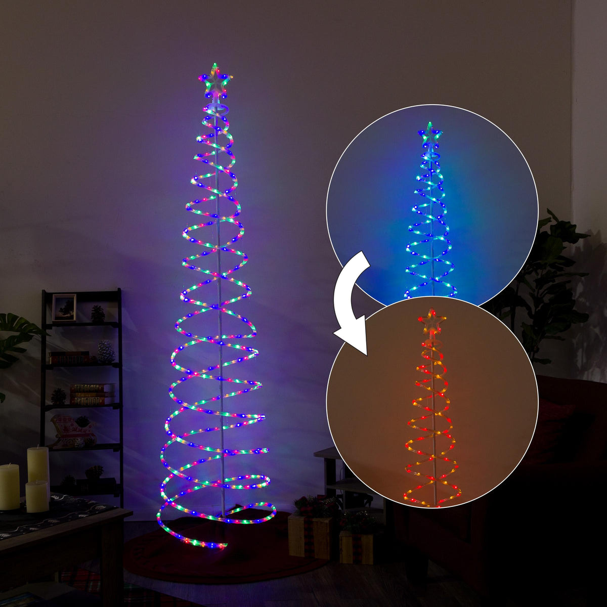 Alpine Corporation 91" Indoor/Outdoor Spiral Christmas Tree with LED Lights, White
