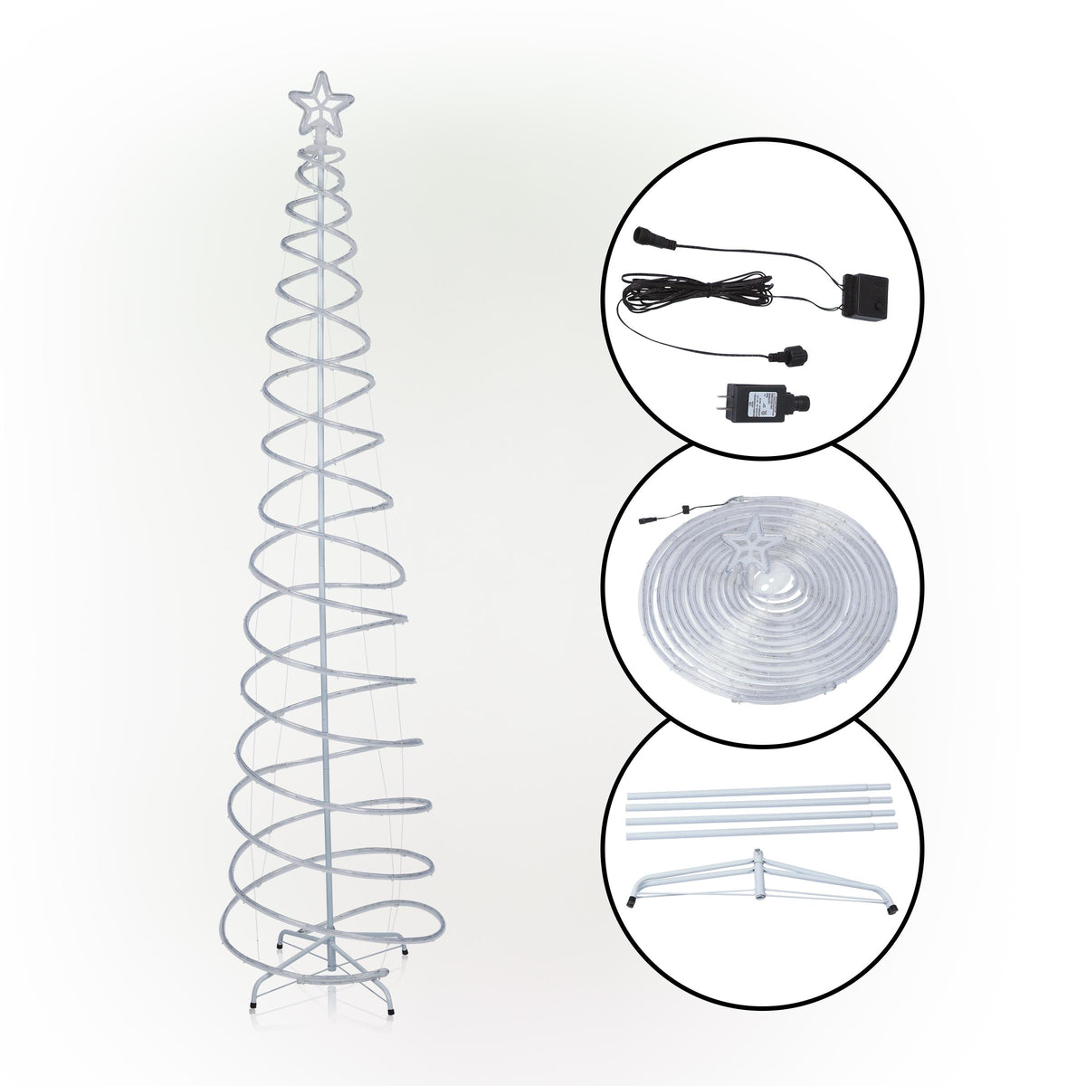 Alpine Corporation 91" Indoor/Outdoor Spiral Christmas Tree with LED Lights, White