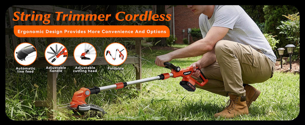 20V Electric Weed Wacker Cordless Edger Lawn Tool 2 X 2.0Ah Battery Powered Weed Eater with Charger, 12 Inch Lightweight String Trimmer, Auto Line Feed Grass Cutter Lawn Mower for Small Yard Orange