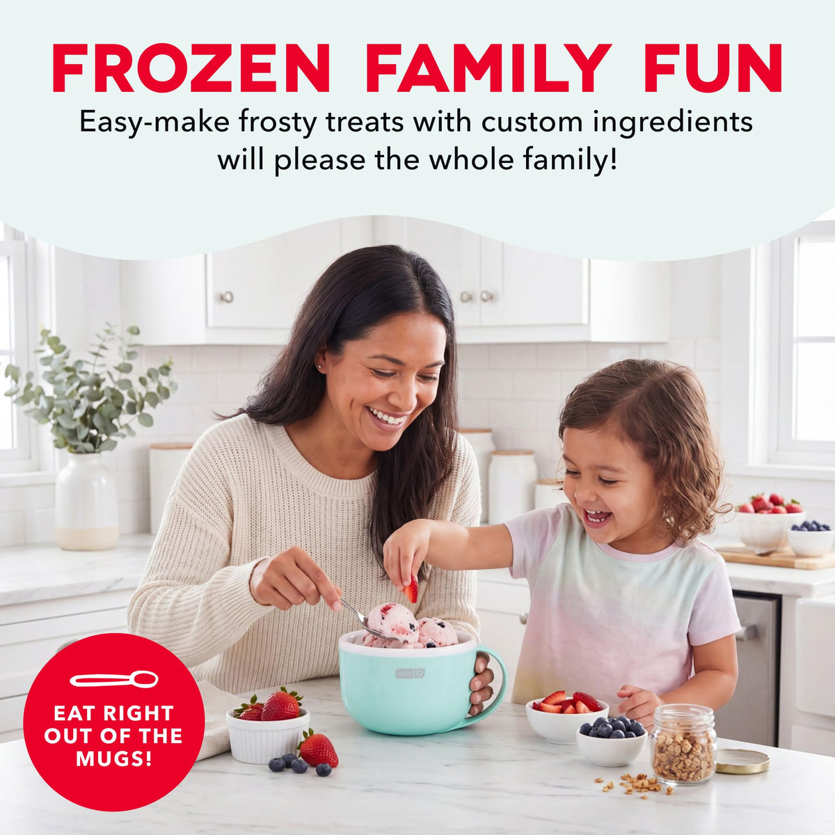 My Mug Ice Cream Maker 2 Pack Bundle | Electric Countertop Soft Serve Ice Cream Machine, 2 Single Serve Half-Pint Freezer Mugs with Ingredient Chute & Recipe Guide, Compact, Aqua