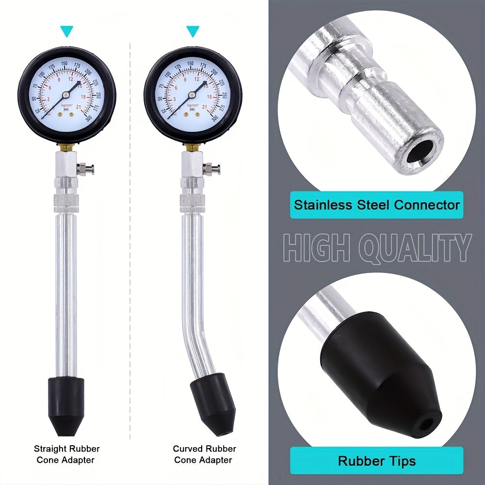 Boost Your Vehicle's Performance with This 9PCS Engine Cylinder Pressure Gau- 0-300PSI Compression Tester for Cars, Trucks, and Motorcycles!