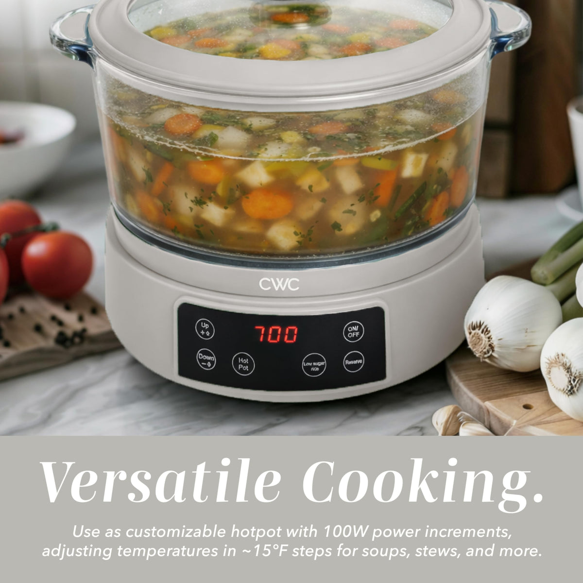 Glass Mini Low Carb Rice Cooker – Holds 2 Cups Raw/Makes 6 Cups Cooked with Auto Lift Filter Basket, Hotpot & Steamer for Rice, Grains, Digital Panel with Keep Warm, Cream
