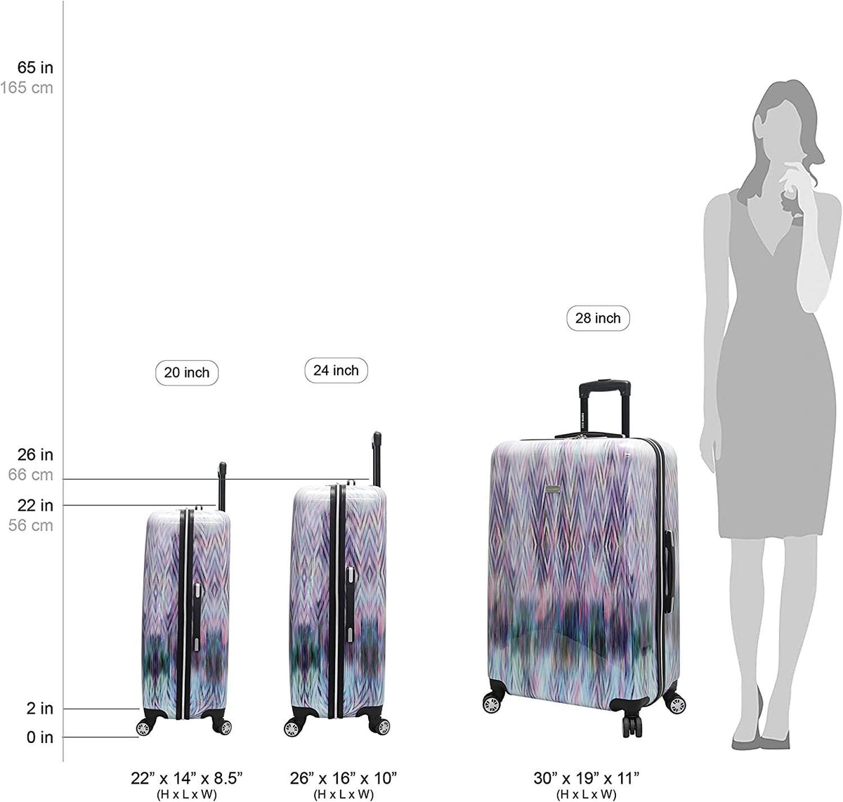 Luggage Collection - 3 Piece Hardside Lightweight Spinner Suitcase Set - Travel Set includes 20 Inch Carry On, 24 inch and 28 Inch Checked Suitcases (Diamond)