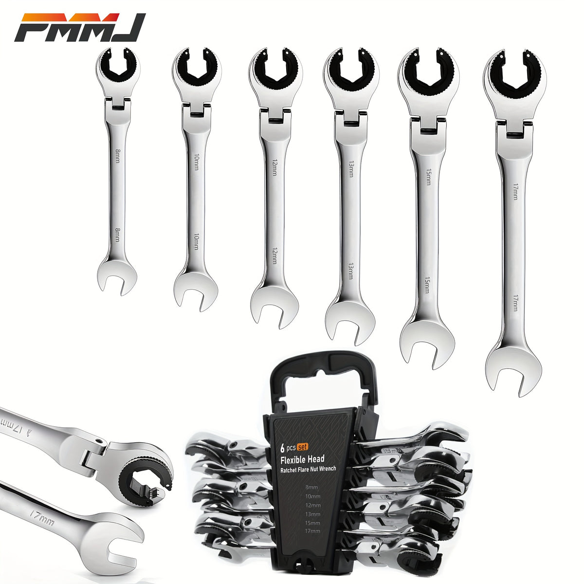 6pcs/set Tubing Ratchet Wrench Metric Tubing Wrench Set, Open Flexible Head 72 Teeth For Car Repair Oil Wrenches Hand Tools