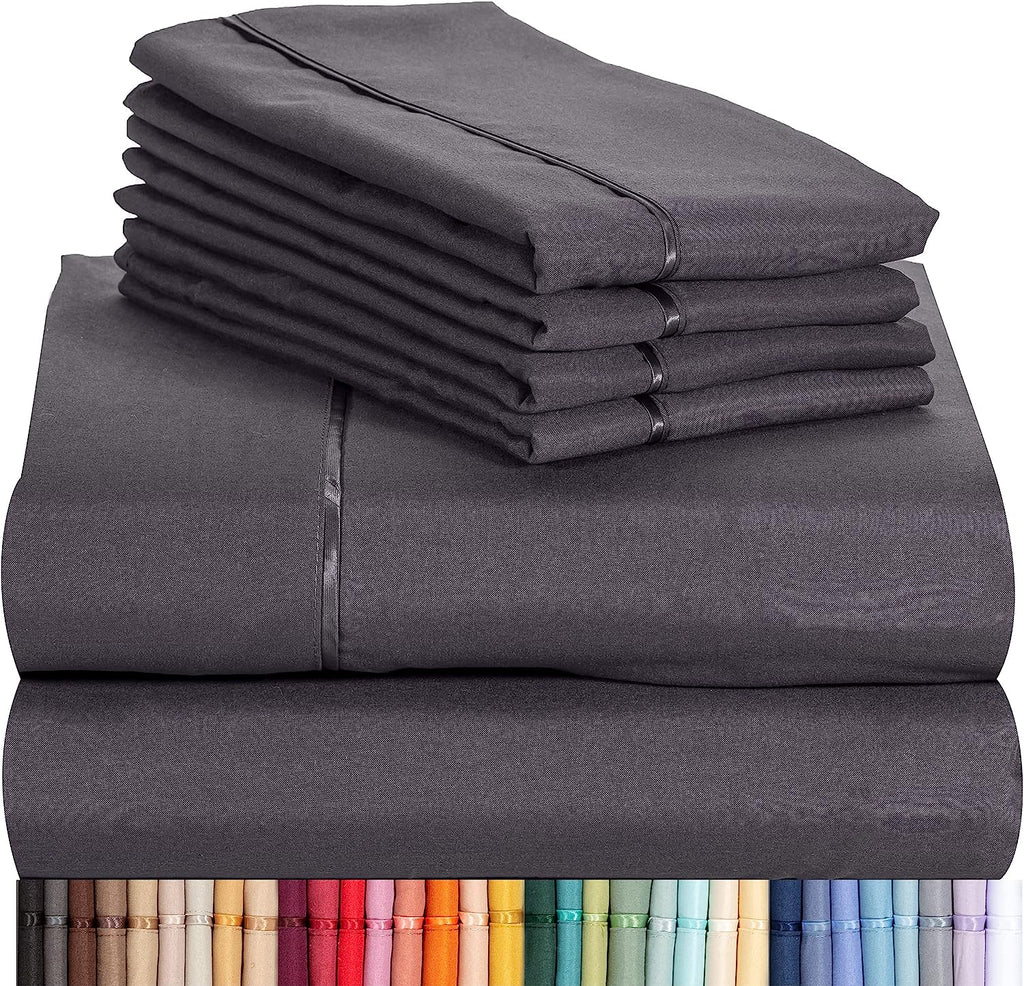 LuxClub 7 PC Split King Sheet Set Bamboo Sheets Deep Pockets 18" Eco Friendly Wrinkle Free Cooling Sheets Machine Washable Hotel Bedding Silky Soft - Dark Grey Split King